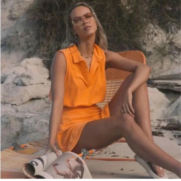 Araminta James Size XL Sleeveless Cropped Terry Polo Shirt Top In Mango NEW!! - Picture 1 of 8